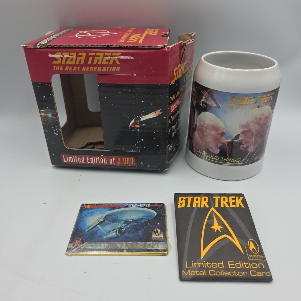 1997 STAR TREK NEXT GENERATION "All Good Things" Tankard / Mug & Metal Card